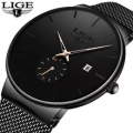 LIGE 9969 Mode Montres Casual Étanche Noir Montre Bandes Quartz Hommes Boîte Marque De Luxe Ultra-Mince Date Hommes Montre